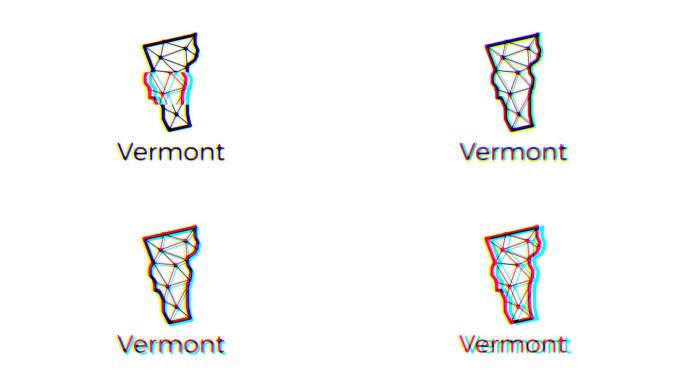 佛蒙特州地图动画在多边形风格与故障效果，4k分辨率视频，美国州运动图形