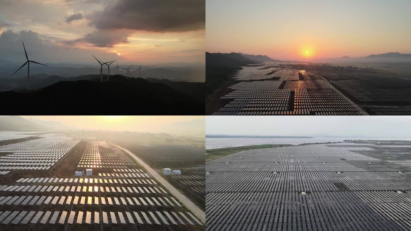 日出时新能源风能和光能发电4K