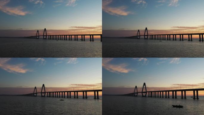夕阳下的丁字湾大桥