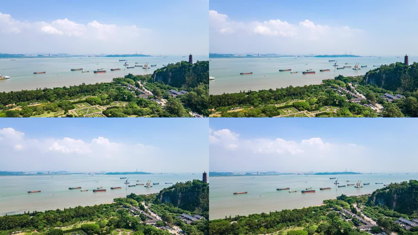 广州南沙蒲洲花园和珠江入海口延时摄影航拍