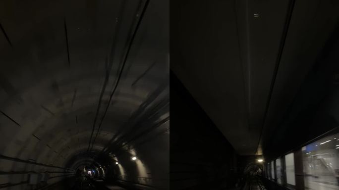 地铁列车进入隧道竖屏延时摄影第一视角地铁
