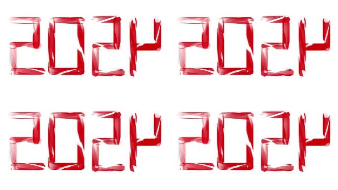 一个手绘的，基本的，红色的，移动2024年的新年动画孤立在一个白色的背景。非常适合2024年的新年项