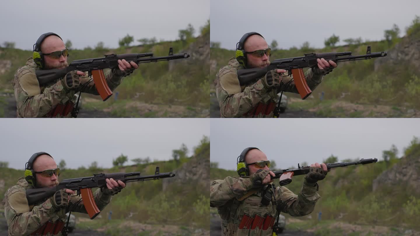 乌克兰士兵在练习时用步枪射击