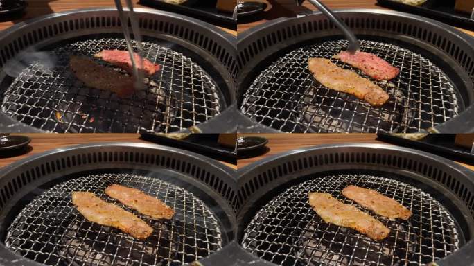 日式烧肉。烤和牛的视频。
