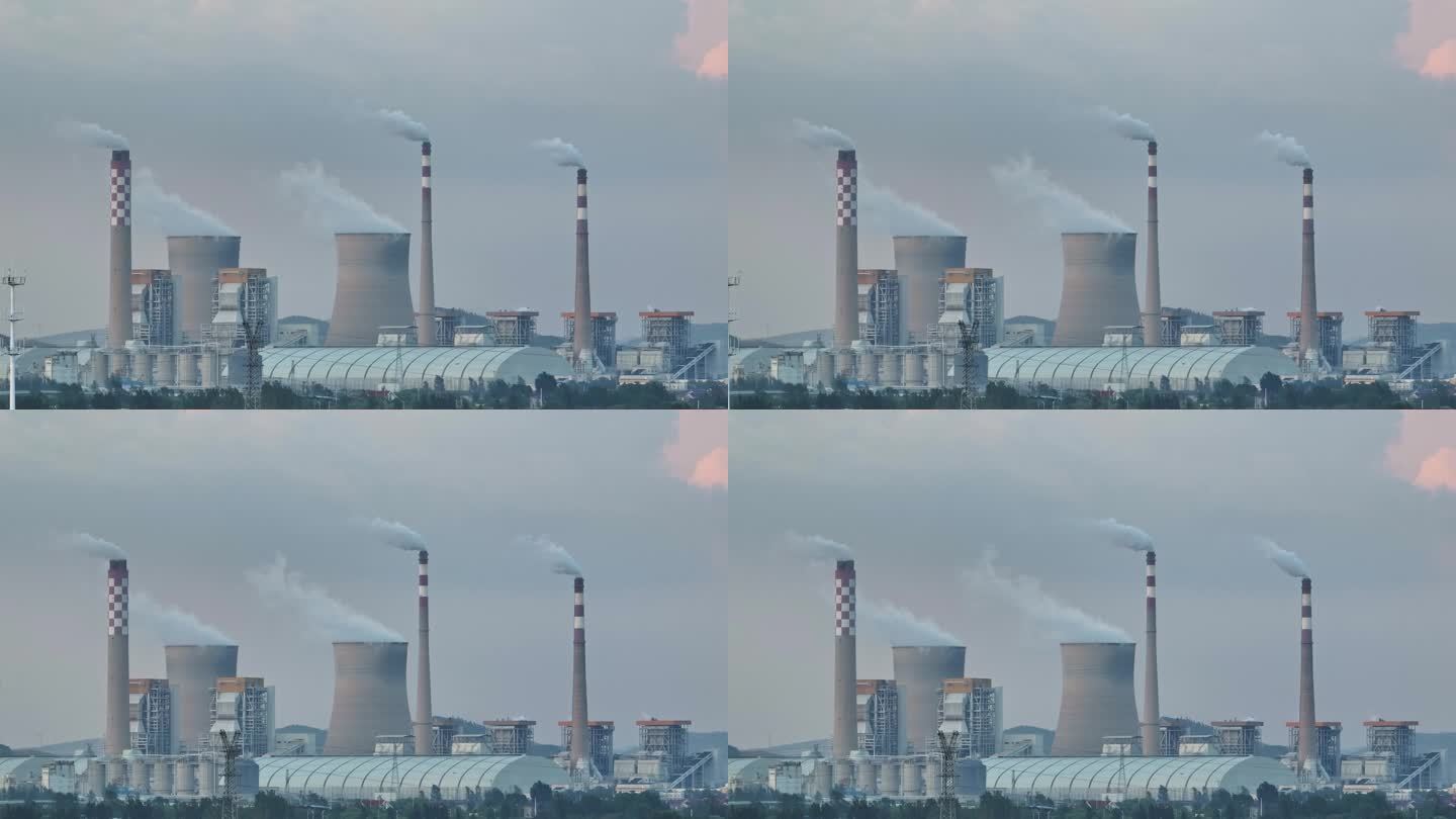 航拍长焦下的化工厂热电厂烟囱环境空气污染