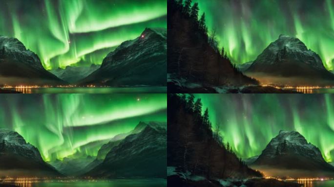 宽屏6K夜空北极光风景画背景循环