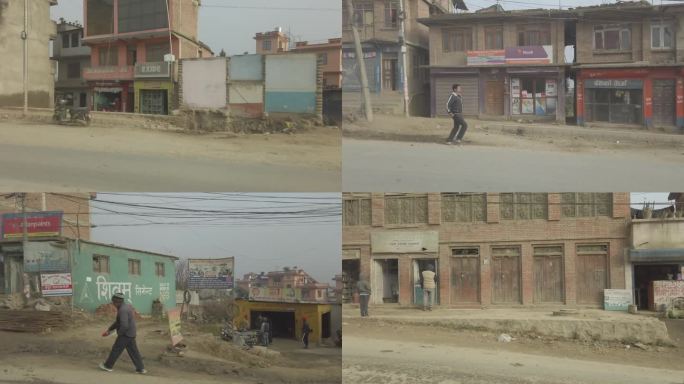 发展中国家尘土飞扬、烟雾弥漫的城市街景。加德满都，尼泊尔