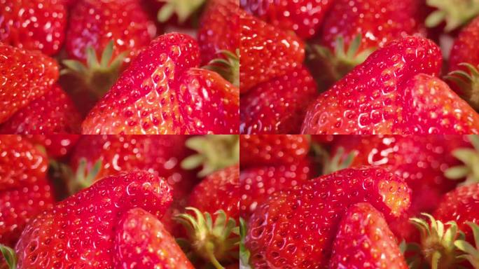 一大盘草莓旋转拍摄特写