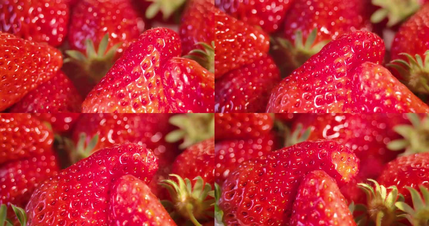 一大盘草莓旋转拍摄特写