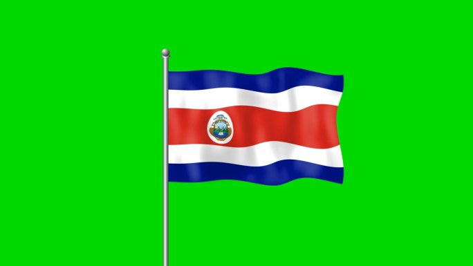 哥斯达黎加国旗在风中飘扬在绿色屏幕的镜头背景。4 k