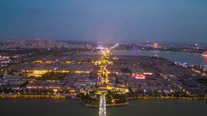 东昌湖景区夜景延时聊城古城夜景延时