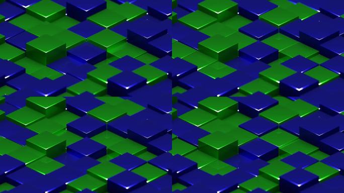 绿色和蓝色抽象有光泽的立方体背景VJ循环在4K