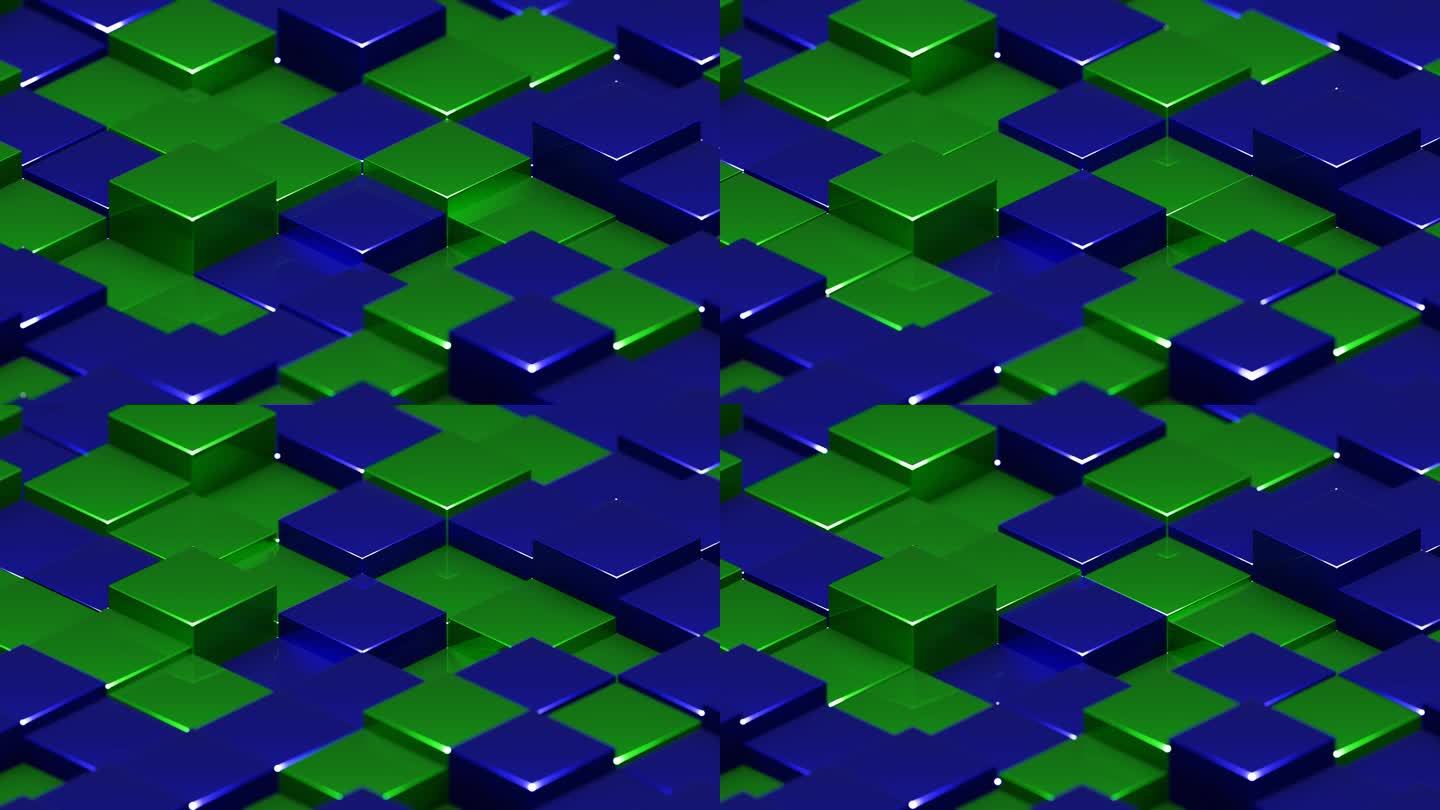 绿色和蓝色抽象有光泽的立方体背景VJ循环在4K