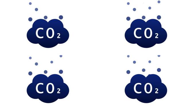二氧化碳排放云与气泡图标动画。二氧化碳排放与减排、大气污染与环境生态效应概念