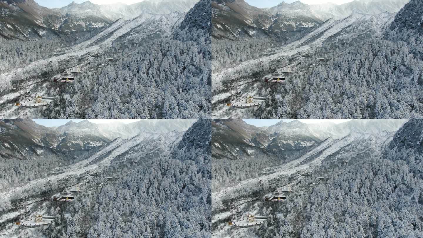 海螺沟冰川森林公园冬季雪景雾凇空镜航拍