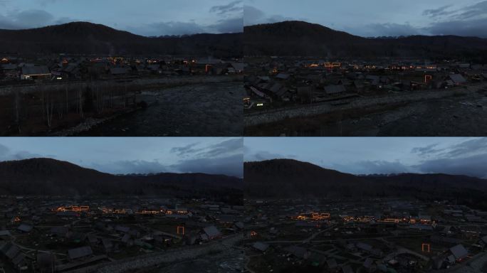 新疆阿勒泰禾木村夜景航拍
