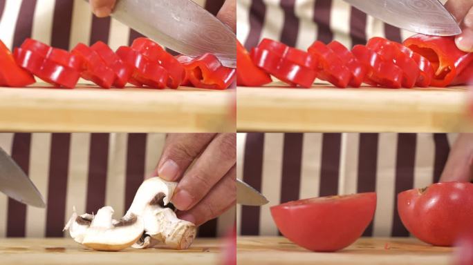 手切番茄圣女果红辣椒白蘑菇西芹小米椒