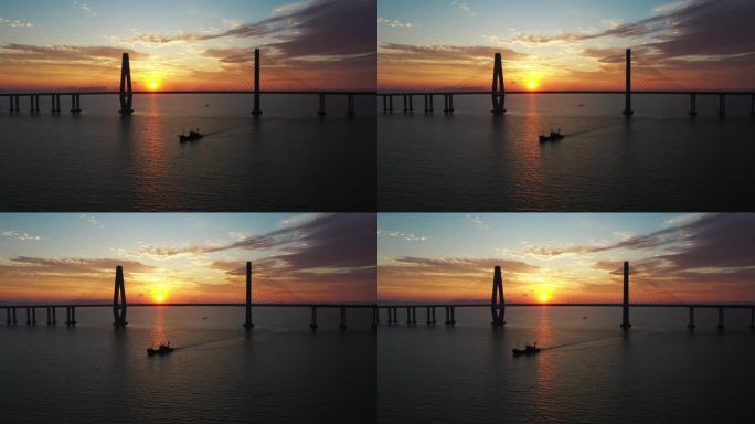 夕阳下的丁字湾大桥