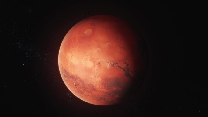 逼真的3D动画火星旋转在黑暗的外层空间
