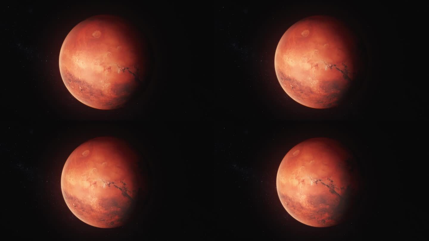 逼真的3D动画火星旋转在黑暗的外层空间