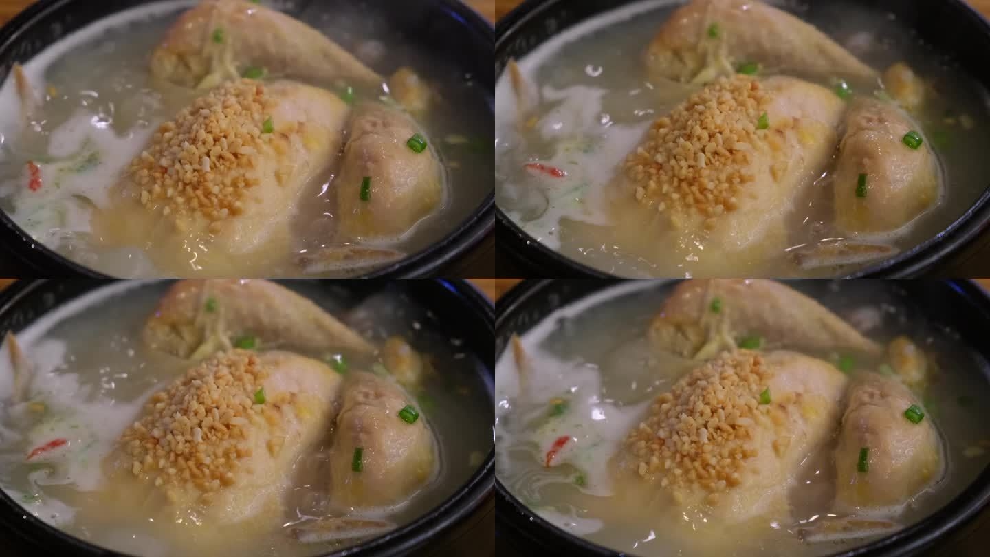 煮参鸡汤。制作韩国传统汤