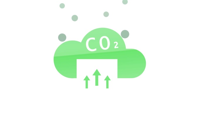 二氧化碳排放云与气泡图标动画。二氧化碳排放与减排、大气污染与环境生态效应概念