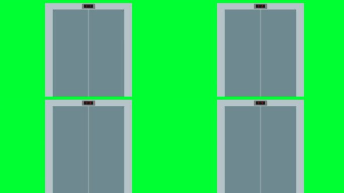 在空旷的绿色背景上，电梯关门的说明性动画