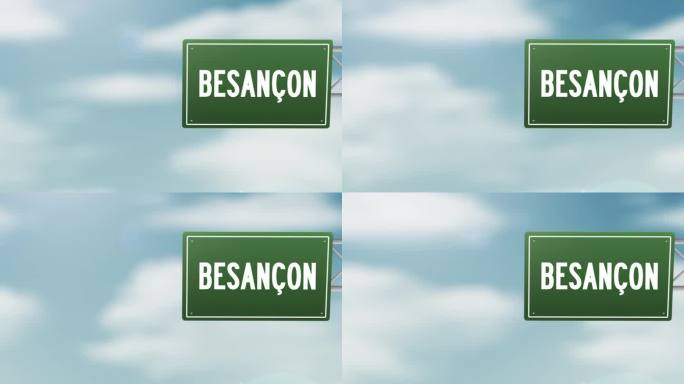 法国贝桑阿尔松市-法国大区城市城镇道路标志在蓝色多云的天空-股票视频