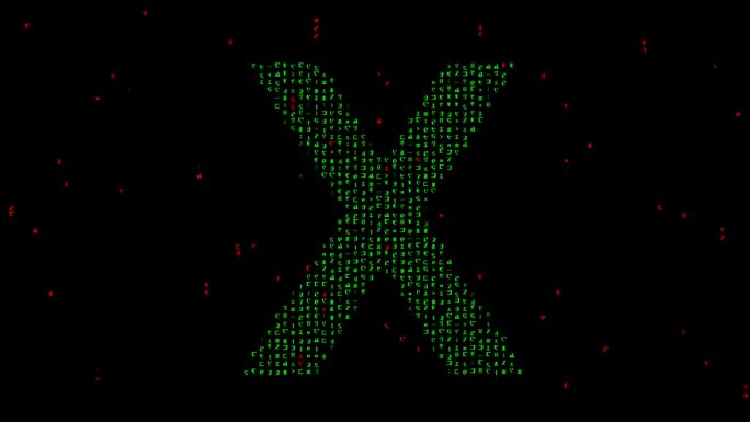英文字母X与代码在纯黑色背景
