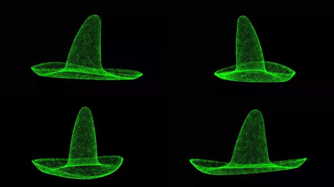 3D宽边帽旋转黑色bg。产品展示概念。墨西哥民族传统西班牙文化节日广告。用于标题，文本，演示。3D动