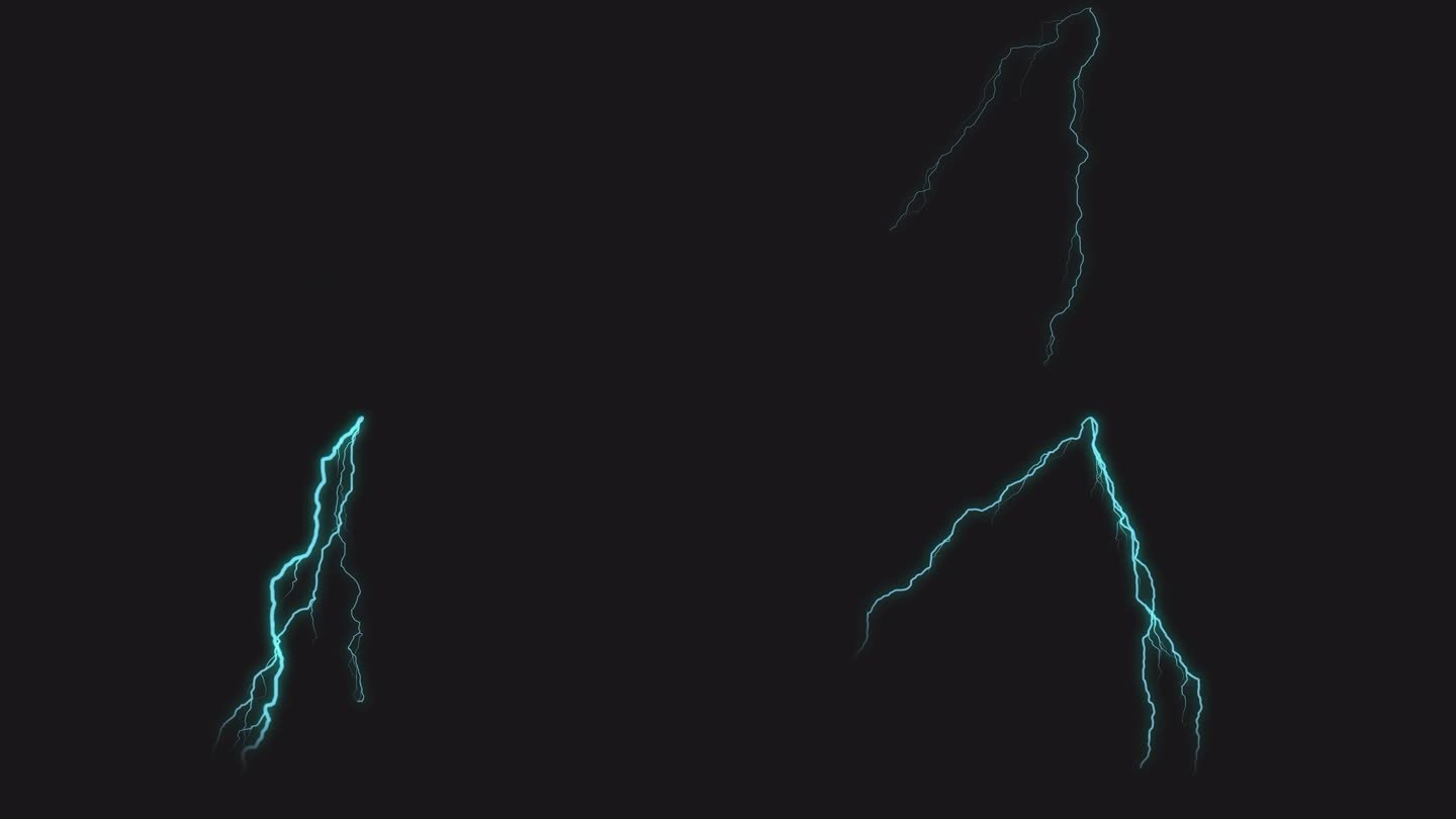 抽象循环运动背景动画蓝色电闪雷鸣火花与发光的魔法光在黑色背景上的屏幕项目覆盖。隔离与alpha通道Q