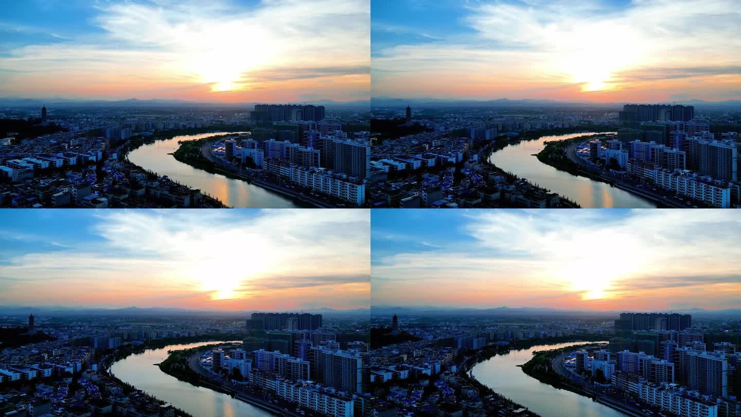 城市黄昏河流夕阳