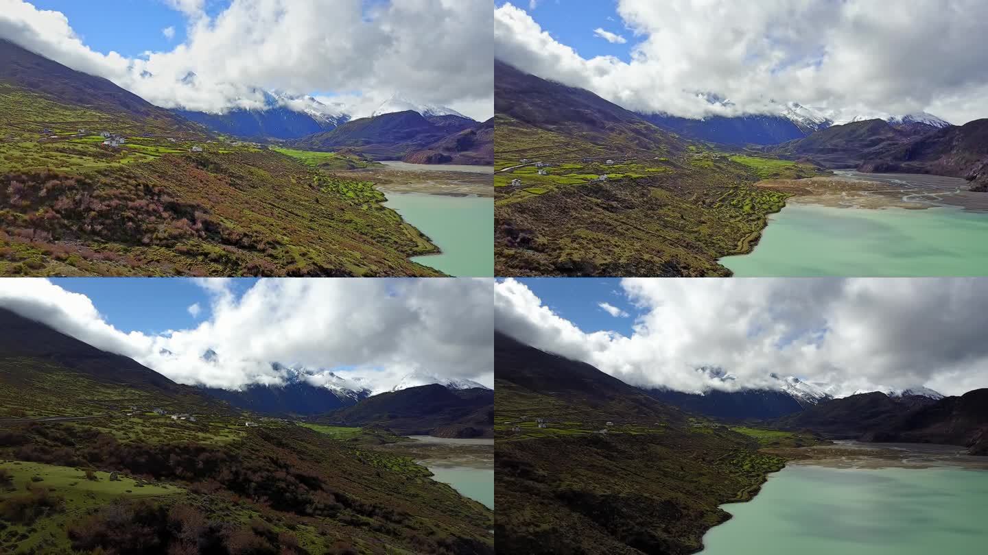 4k航拍自然雪山草场高山湖泊1