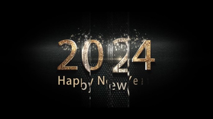 2024年新年，恭贺2024年新年，图案，金色，钻石，奢华风格，黑色背景