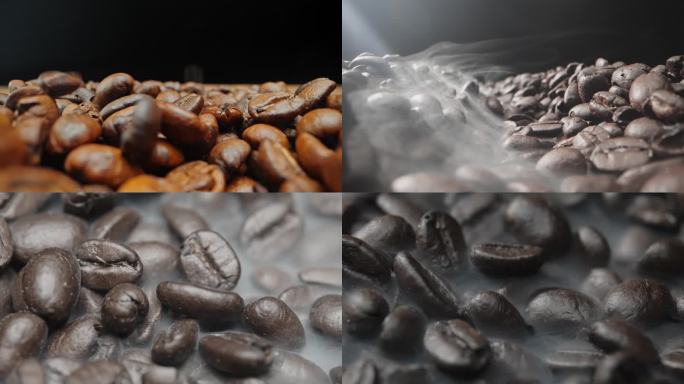 咖啡豆微距雾气深度烘焙4K