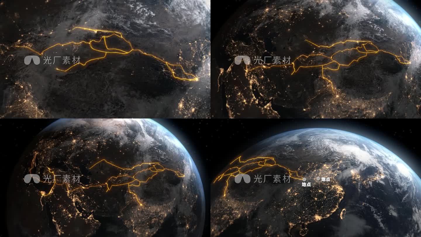 ae+c4d原创超清夜景地球丝绸之路模板