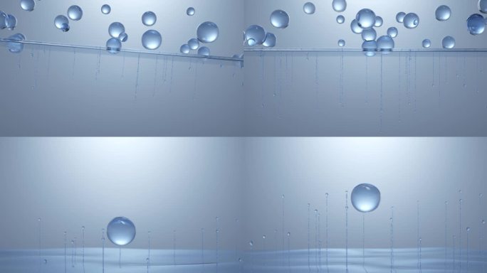 蓝色水分子下落护肤品三维动画广告素材
