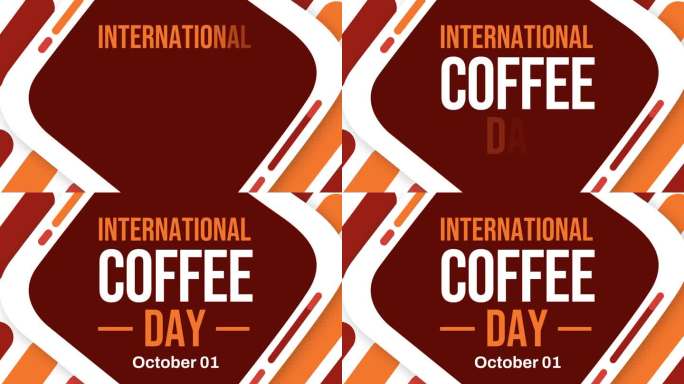 10月1日是国际咖啡日，背景设计以彩色形状和排版为中心，4K动画