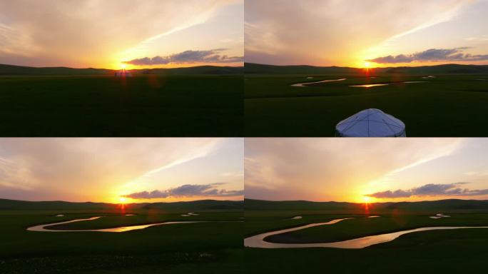 夕阳下的蒙古包曲水