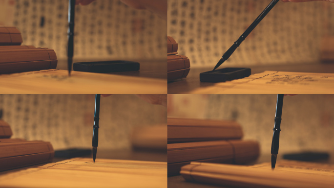 毛笔在竹简上写字