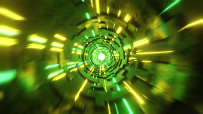 绿色科幻隧道进入光-时间旅行