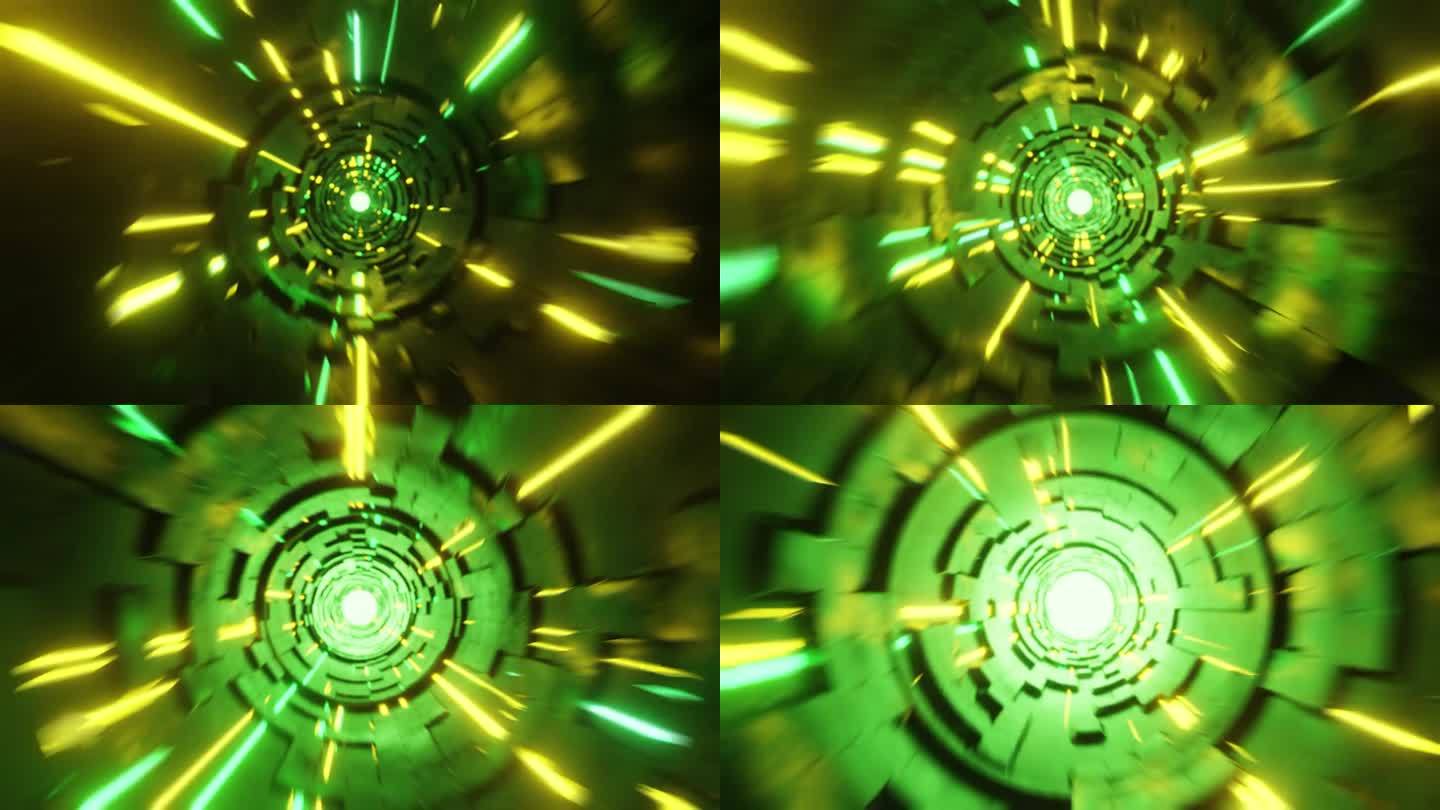 绿色科幻隧道进入光-时间旅行