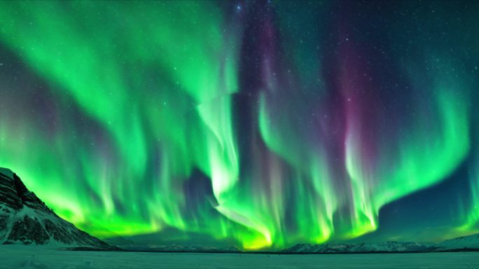 宽屏6K北极光风景画夜空背景循环
