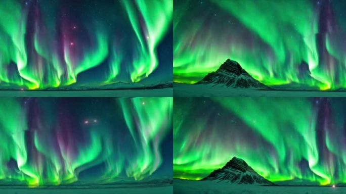 宽屏6K北极光风景画夜空背景循环