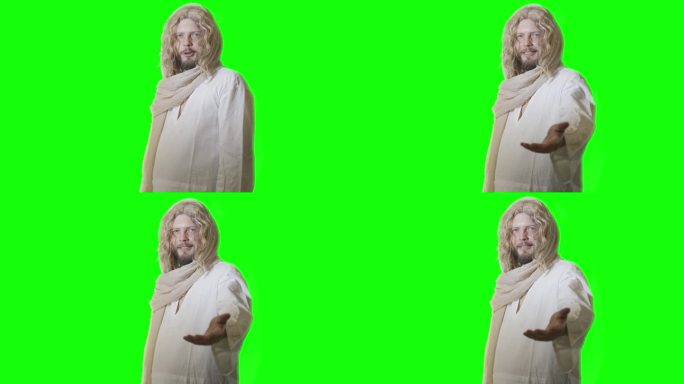 耶稣基督在绿色背景上布道