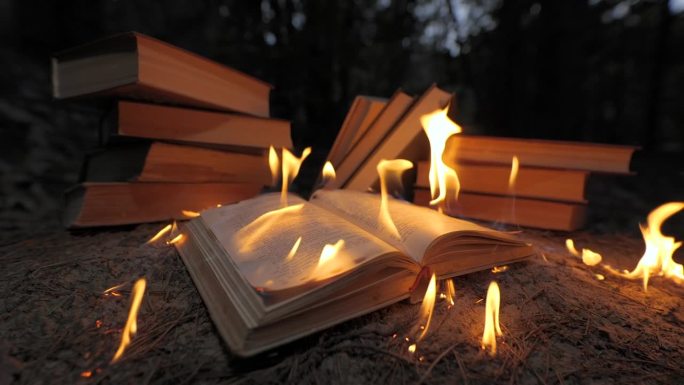 在火焰上燃烧的书