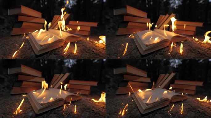 在火焰上燃烧的书