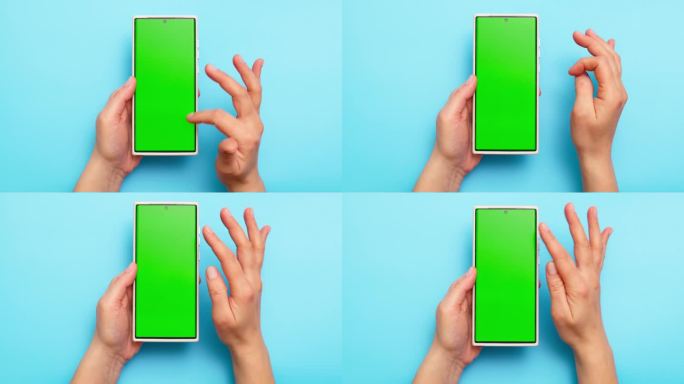 女子手持蓝屏绿屏智能手机