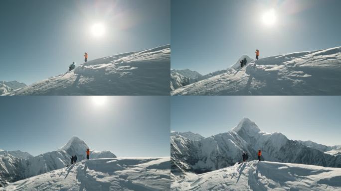 登山攀登雪山航拍