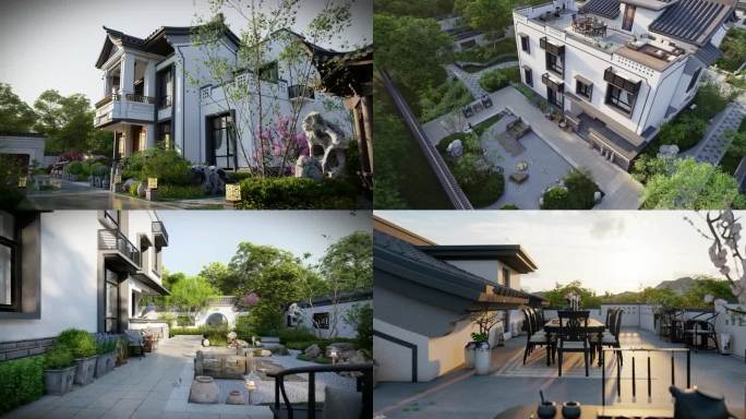 新中式别墅院子园林3D效果动画